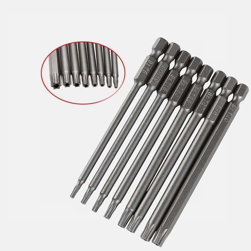 8pcs Long Torx Security Head Screwdriver Drill Set 1/4 Inch Hex Shank T8-T40