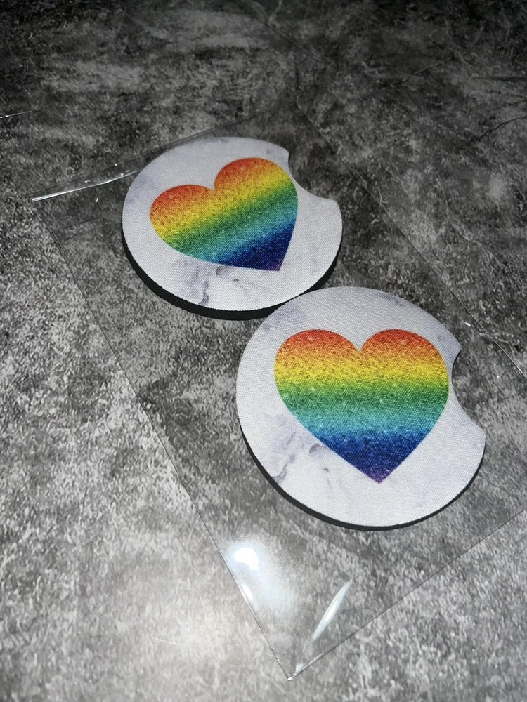 PRIDE HEART Car Coasters, 2-Pack