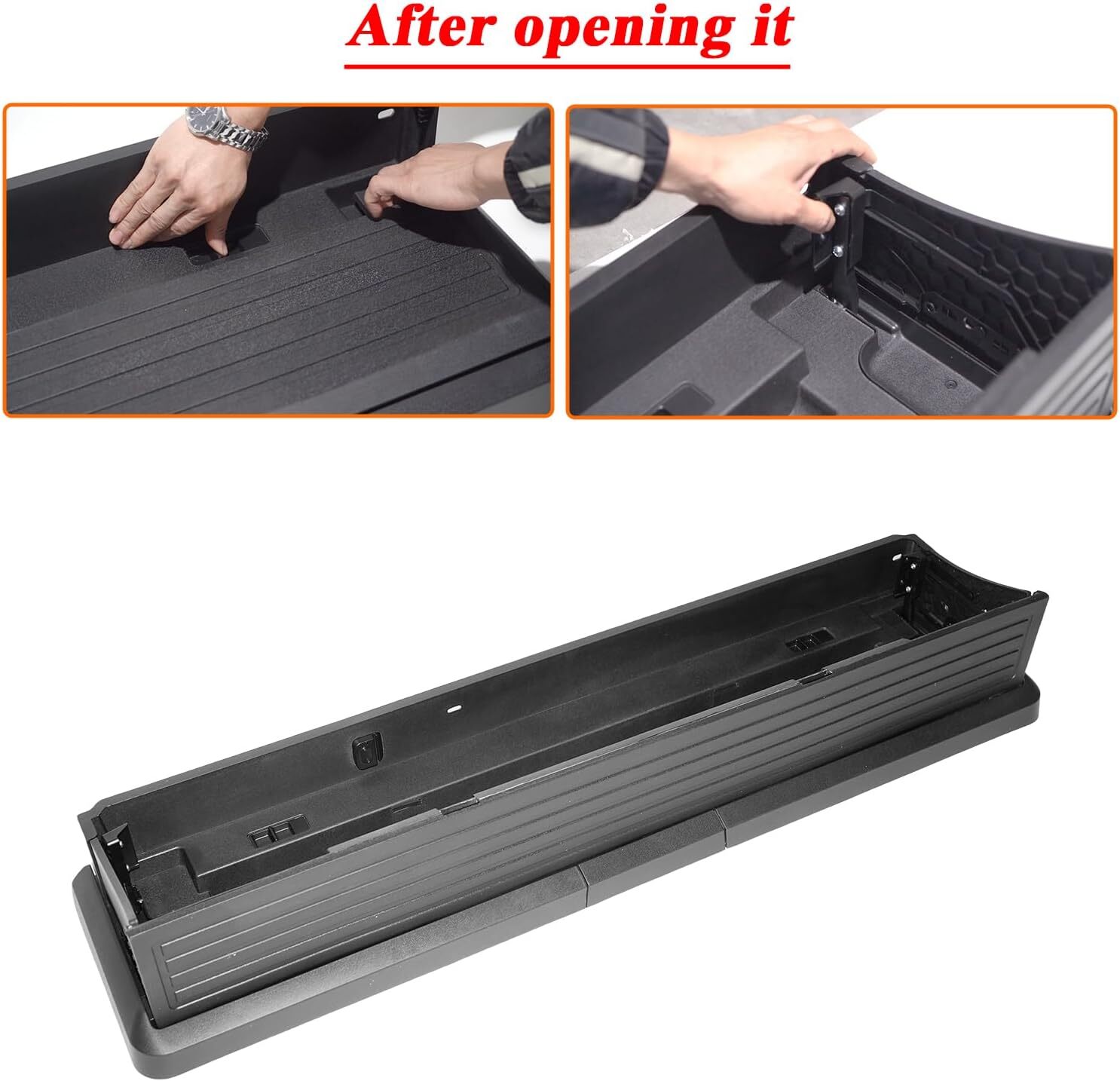 Upgraded Folding Under Rear Seat Storage Box for 2015-2024 Ford F150 Cargo Black