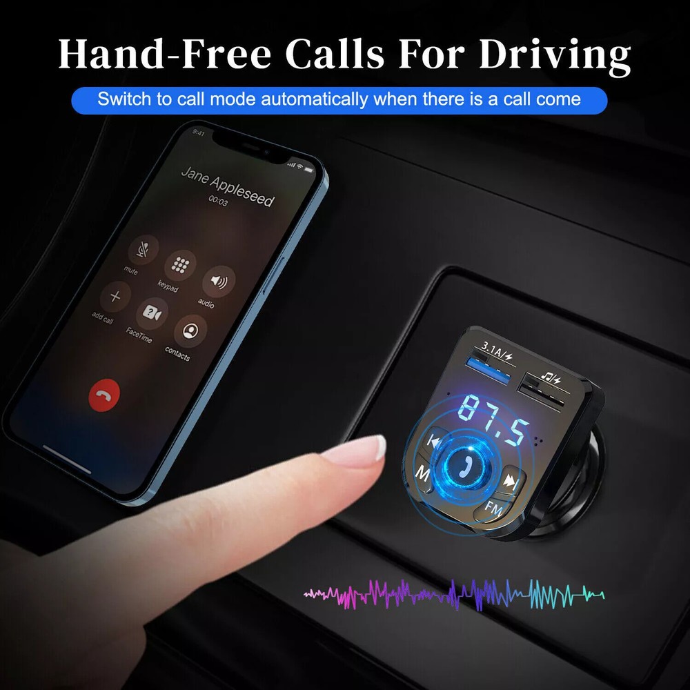 Bluetooth 5.4 FM Transmitter Car Adapter Stereo Music Adapter Hands-Free Calling