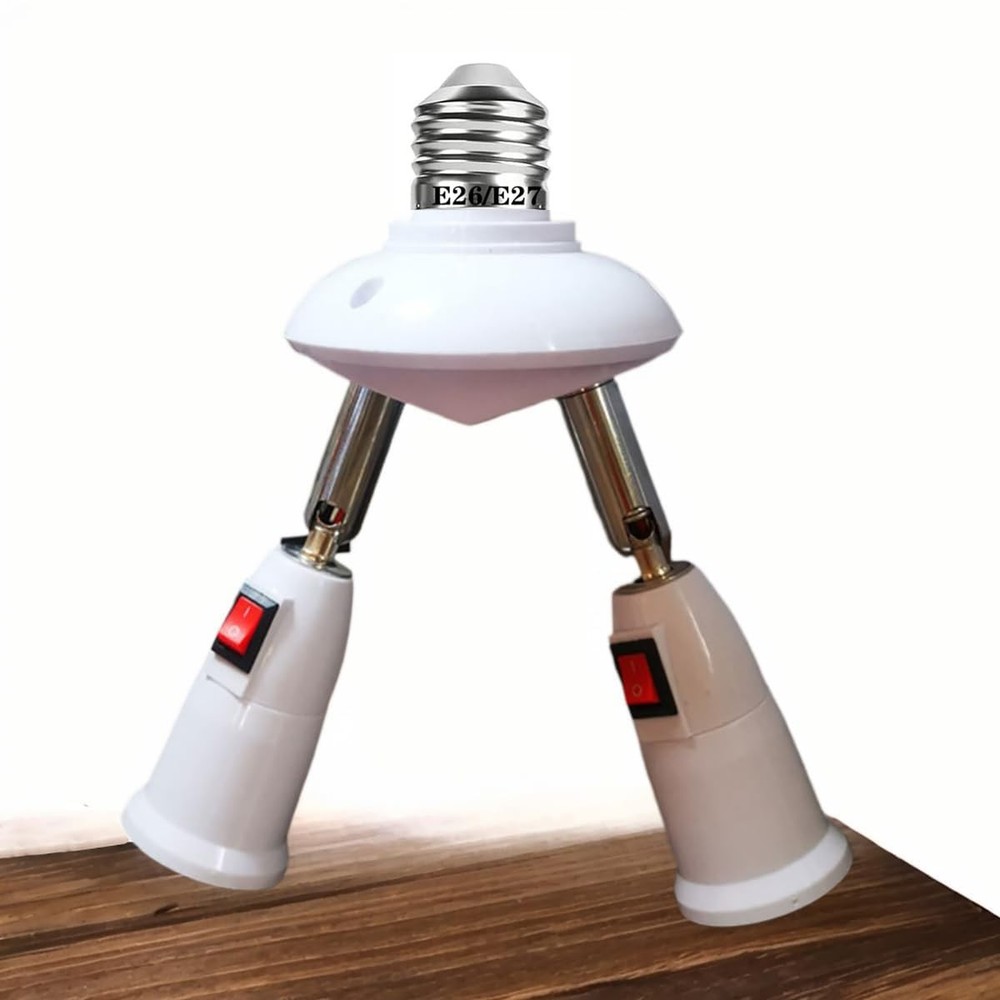 CLWHJ 360 Degrees Adjustable 2 in 1 E26/E27 Splitter Socket Adapter. White