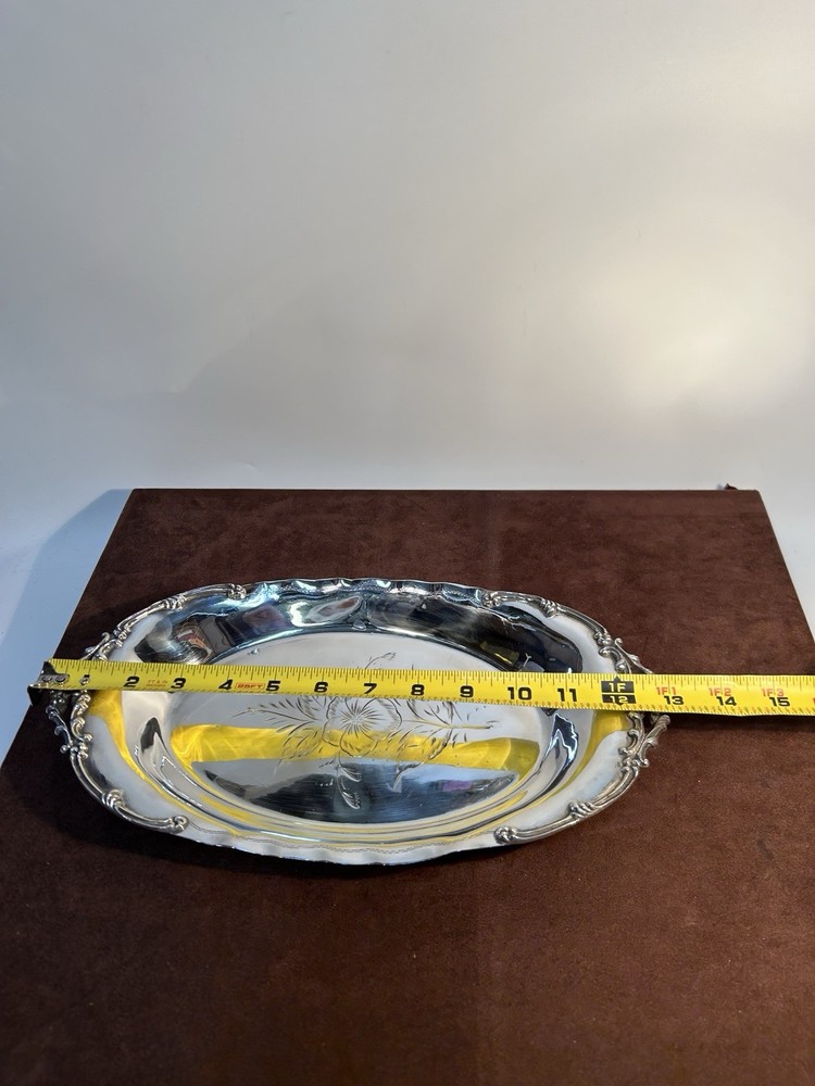 Pairpoint Silver Plate Serving Tray Floral Engraved Pattern 357 Oval Victorian