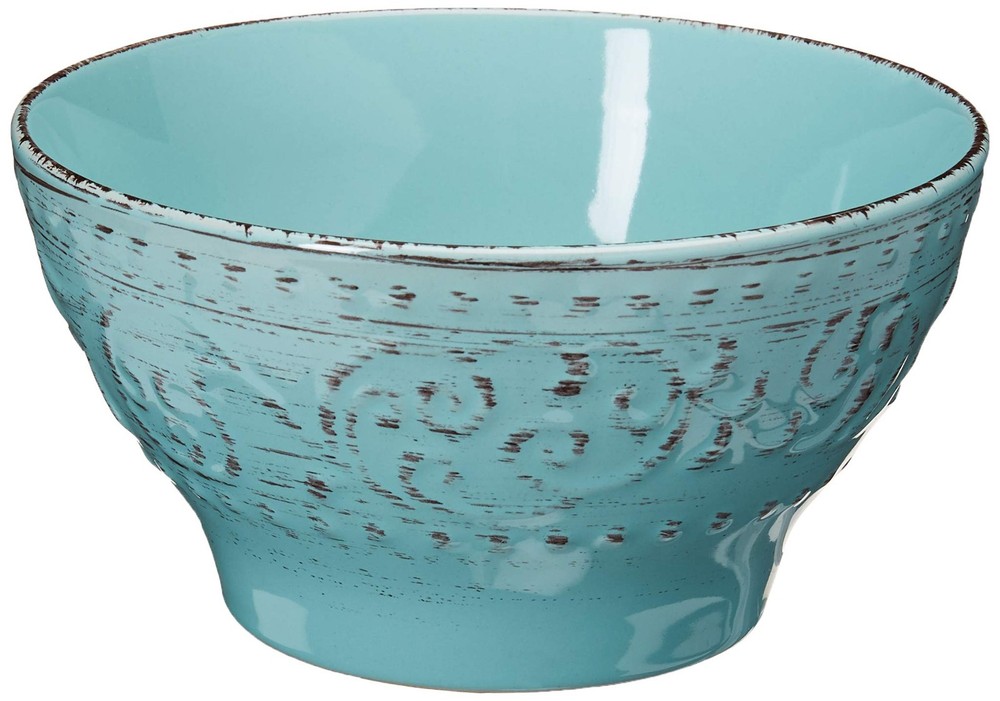 Embossed Stoneware Ocean Dinnerware Dish Set, 16 Piece, Turquoise
