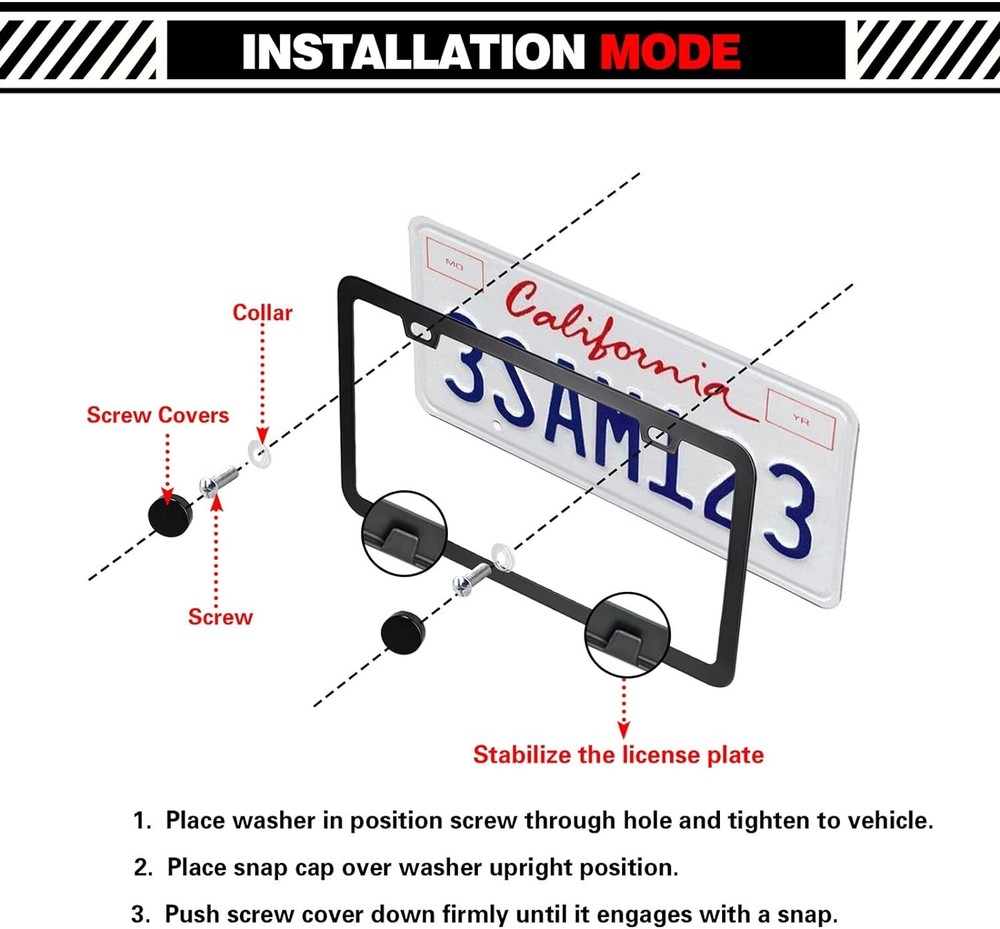 License Plate Frames Kit, 2 Pack Matte Black Universal Car License Plate Holders