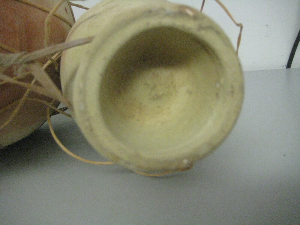 Vintage Terracotta Clay & Hide Double Bongo Drum Rustic Primitive Folk Art