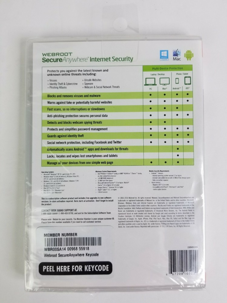 Webroot Secure Anywhere Internet Security Plus (3 Devices) Factory Sealed