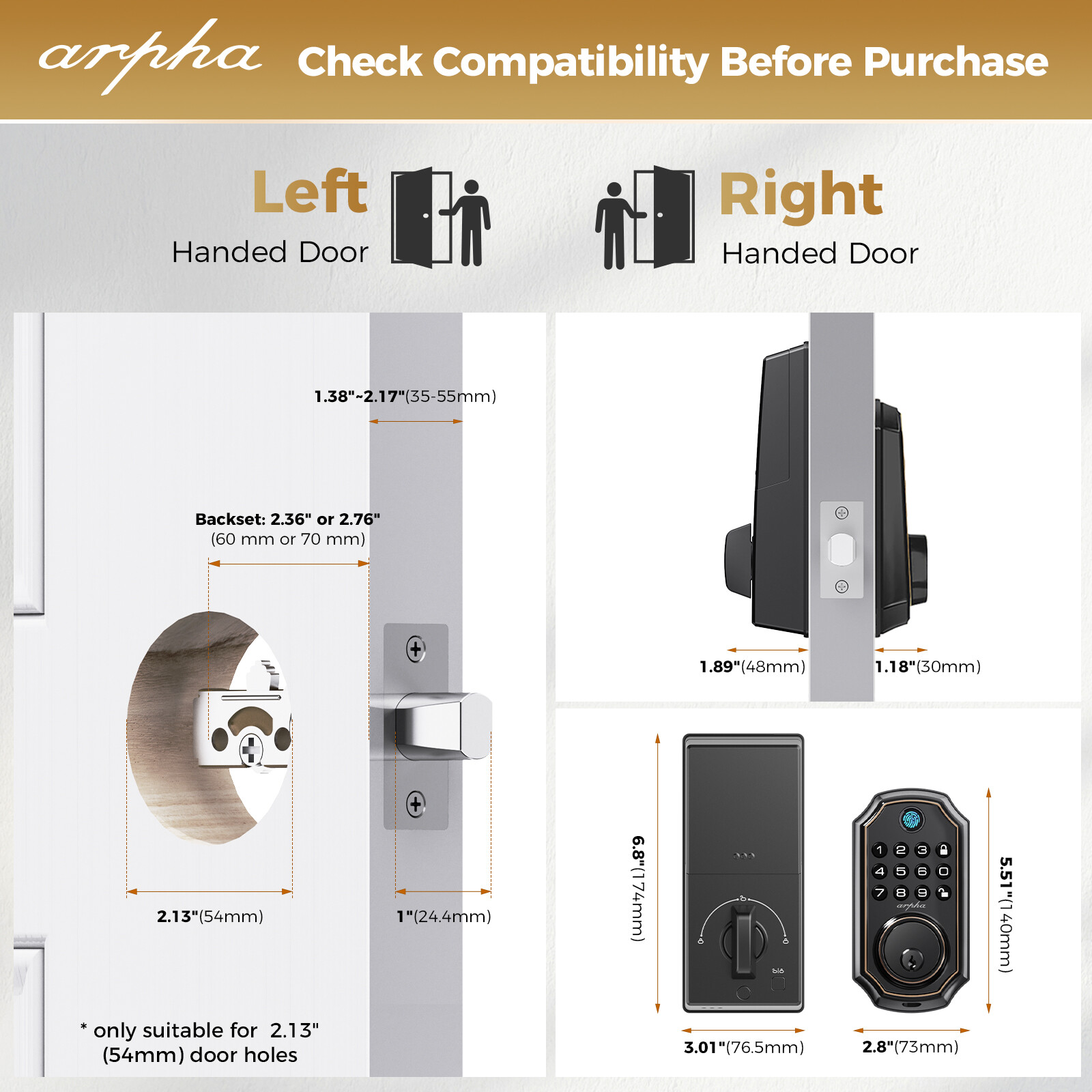 ARPHA Fingerprint Door Lock Biometric Smart Lock APP Bluetooth Keyless Deadbolt