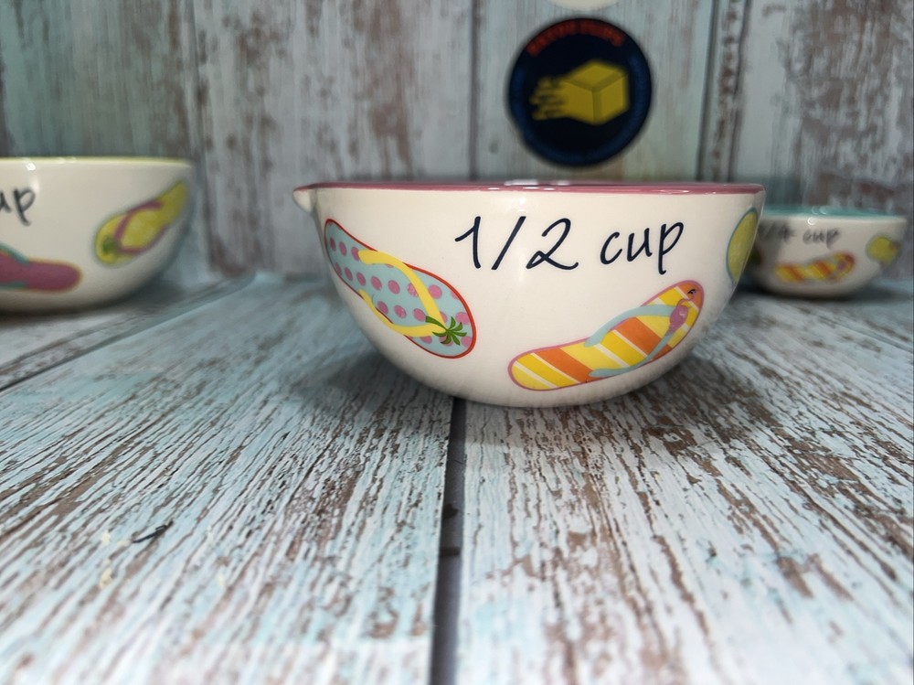 Ceramic Measuring Bowls Cups.Flip Flops 4 Piece Stacking Set