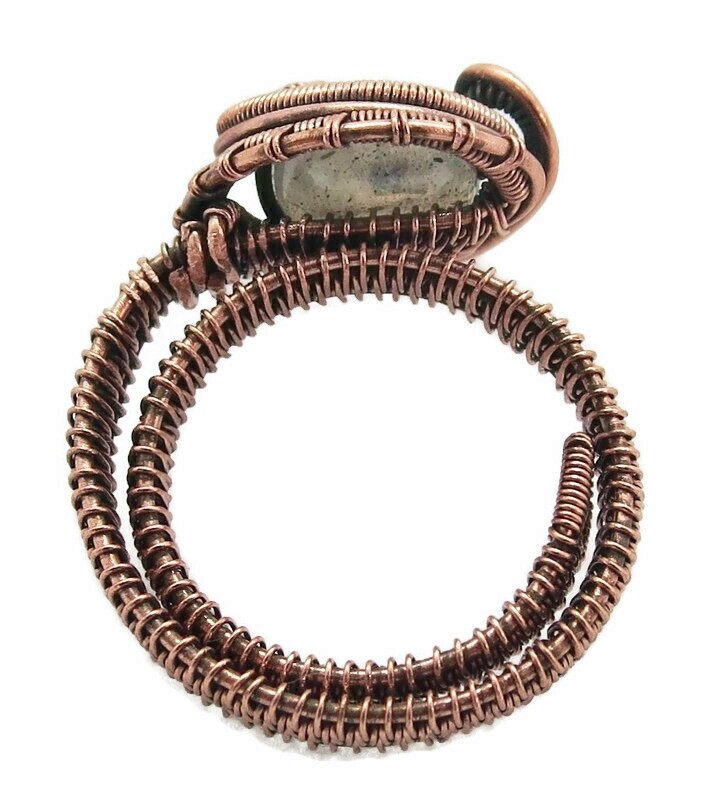 Adjustable Labradorite Wire-Wrapped Ring in Copper