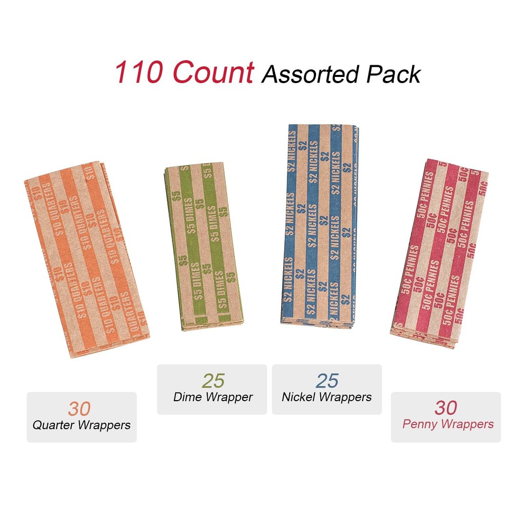 Coin Wrappers Assorted 110 PCS Flat Rolls Color 110 Pcs