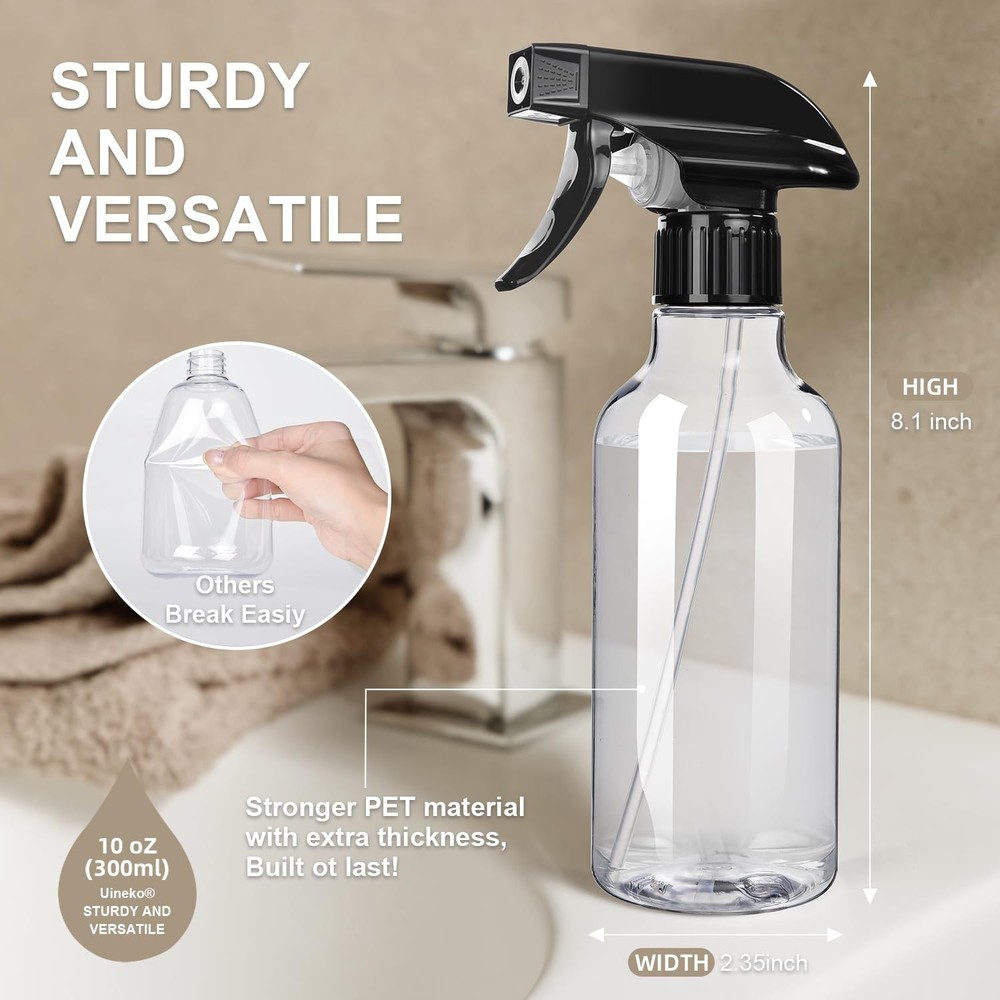 2Pack 10 oz Spray Bottles, Adjustable Mist & Stream, BPAFree Refillable Clear