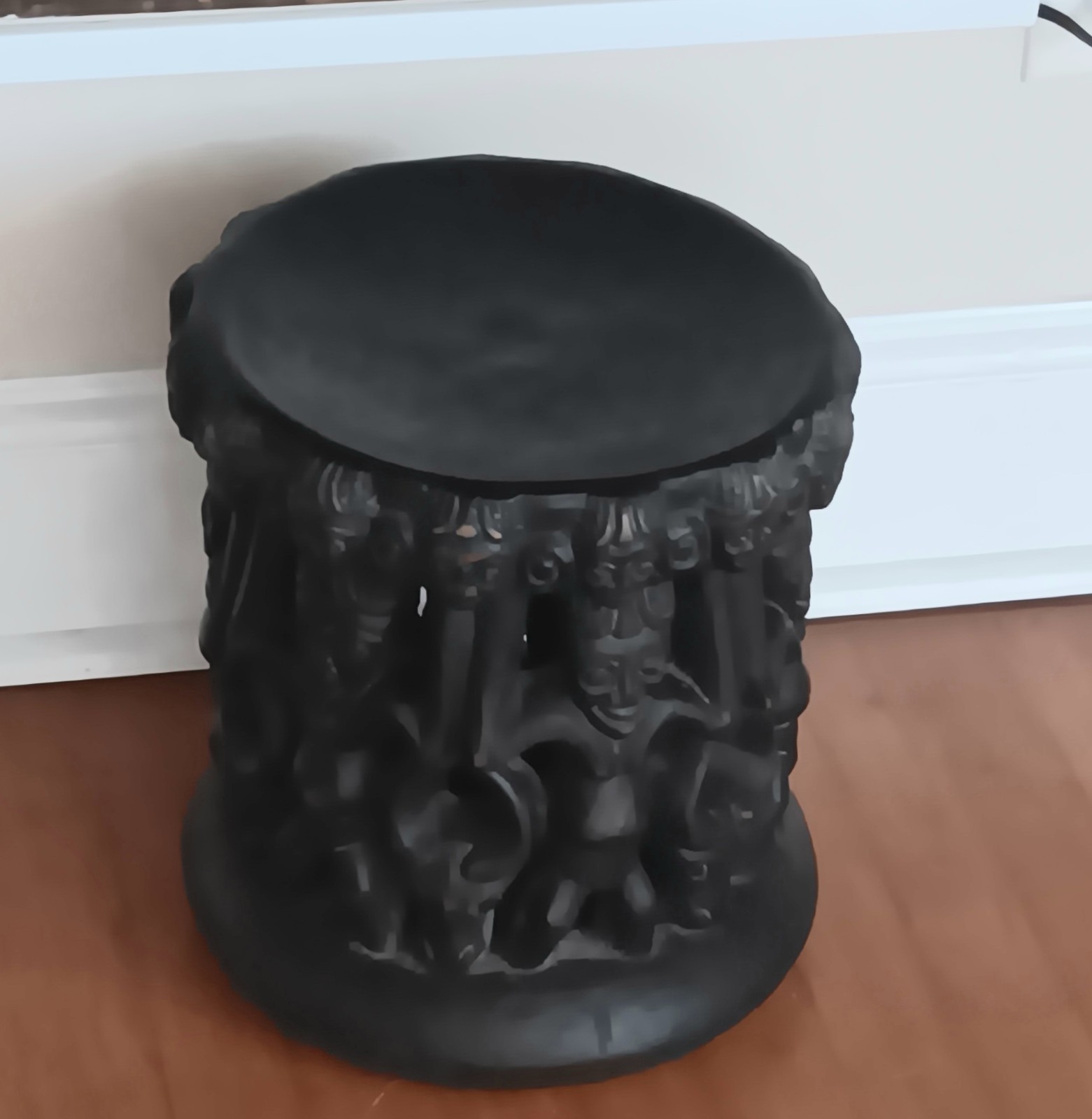 African Hand Carved Hollow Relief Footstool...Unique Piece of African Decor!