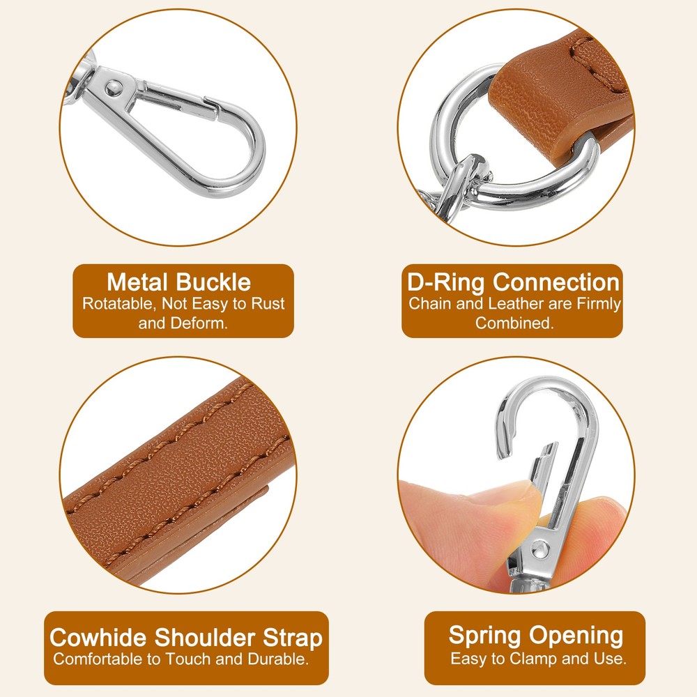 Adjustable Leather Chain Straps, 49" Purse Chain Strap (Dark Brown, Silver)