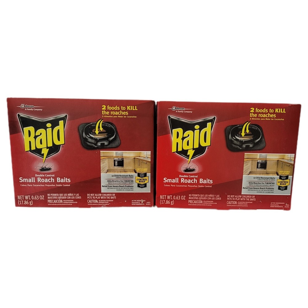 2 Boxes Raid Double Control Small Roach Baits 12 each 24 Total. Defense System x