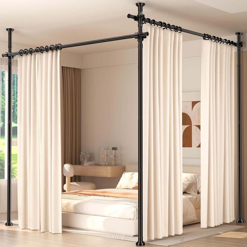 Adjustable Room Divider. 4-10Ft Height. No-Drill Privacy Wall Separator. Black