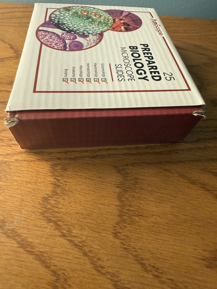 Amscope 25 Prepared Biology Microscope Slides NEW