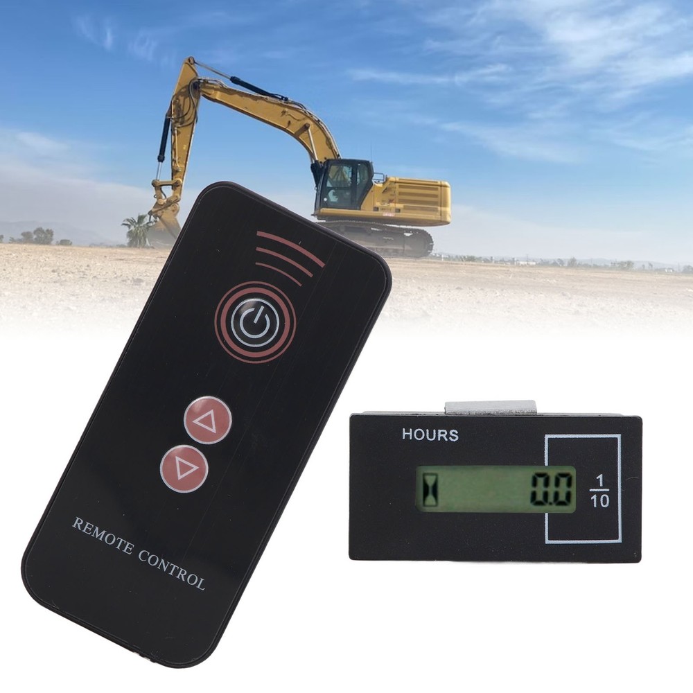 Excavator Hour Meter LCD Built In Chip Electronic Remote Timer DC12-36V Part