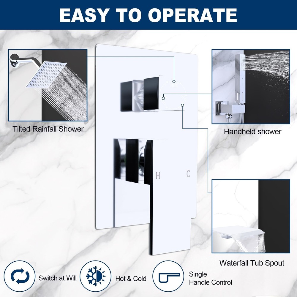 Drettyer Brushed Nickel Solid Brass 3 Way Outlet Function Shower Diverter Val...