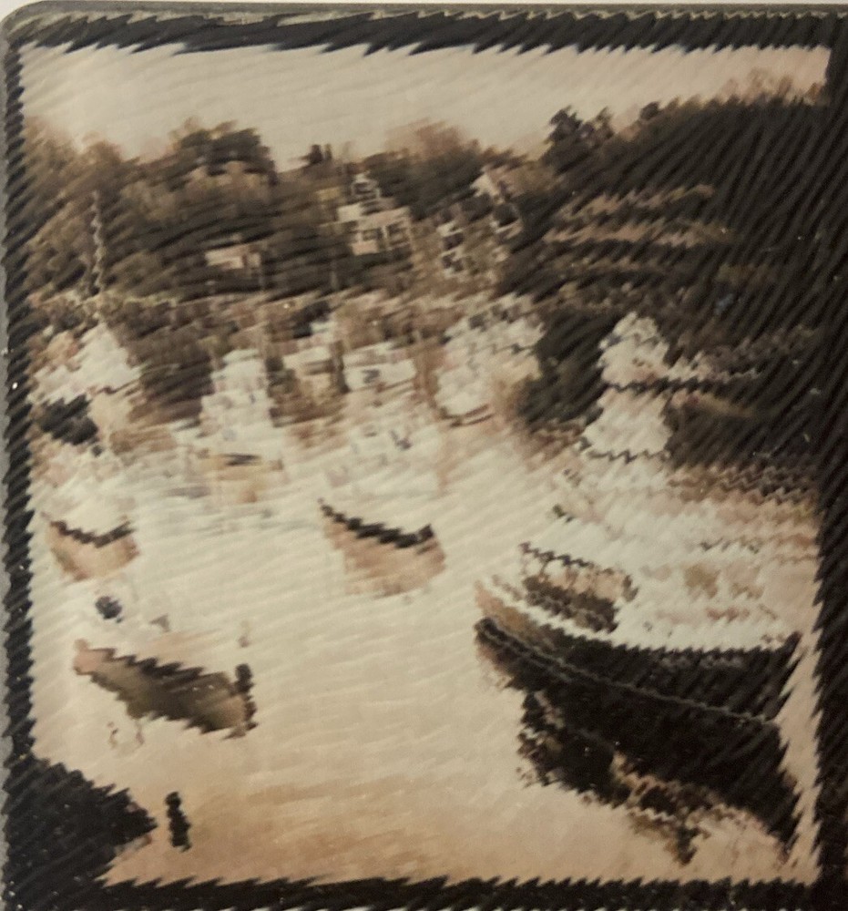 Exit 82 Art Ogunquit Maine Collage Glass Cutting Board with Box