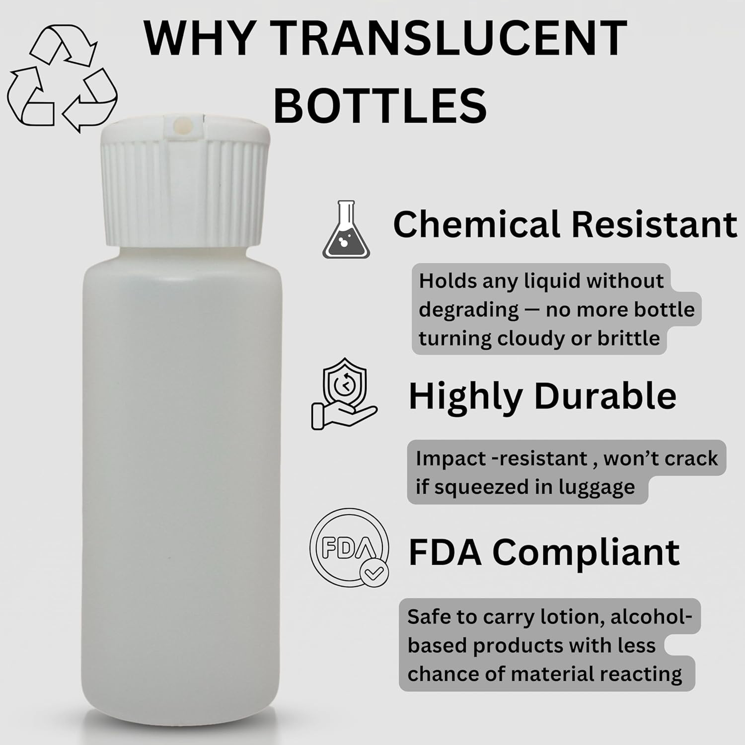 Translucent Squeeze Plastic Bottles with Flip Top Caps, 2 Oz TSA Approved, Set o