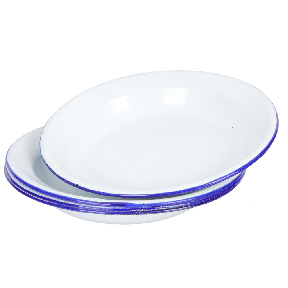 4 Pcs Enamel Sets Blue Rim Plates Enamelware Serving Platters Dishware