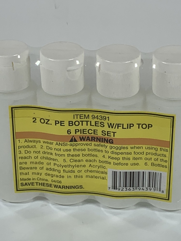 New Six Pack Empty Plastic 2 Ounce Fliptop Bottles