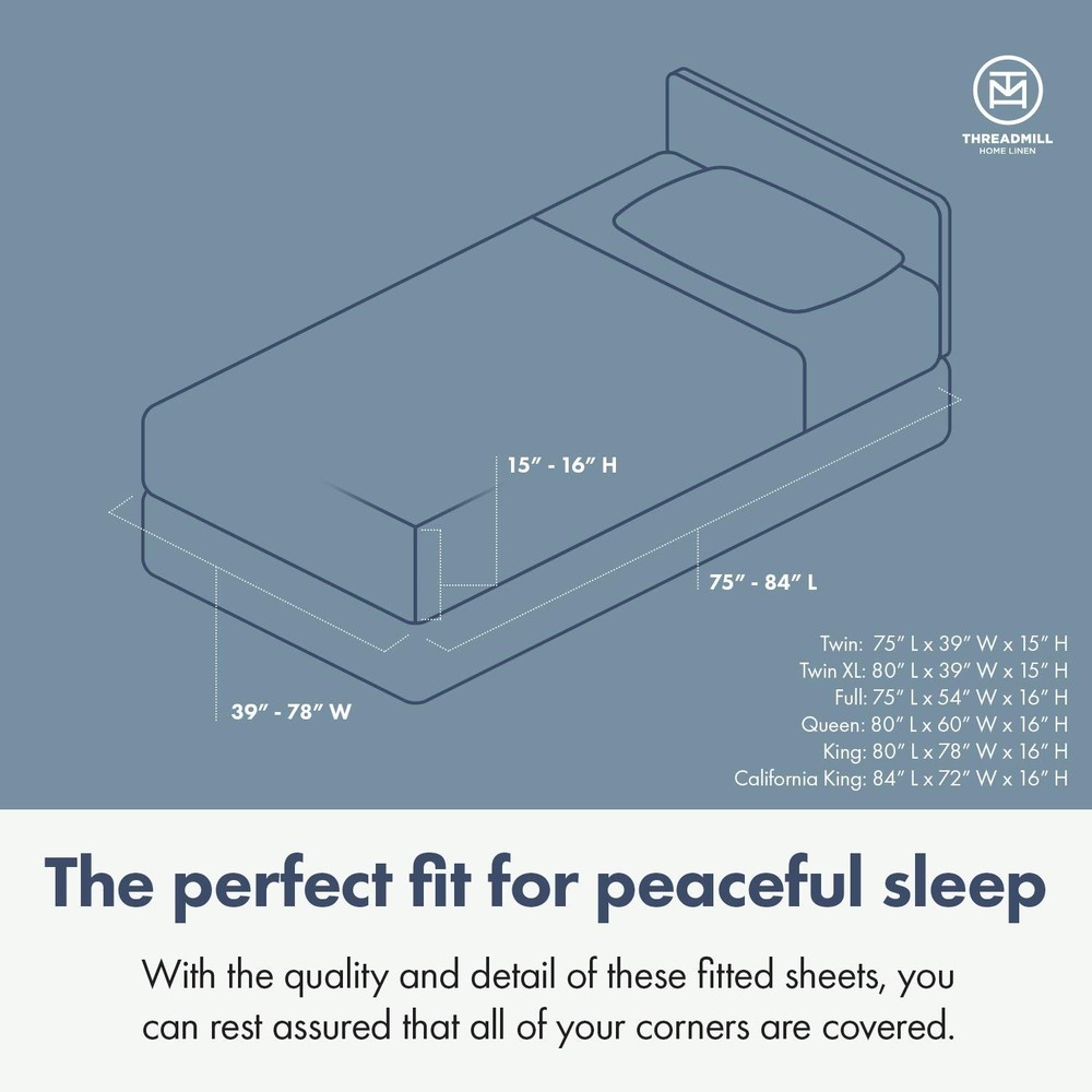 Threadmill 100% Cotton Sheets for Twin Size Bed - 600 Thread Count Twin Bed S...