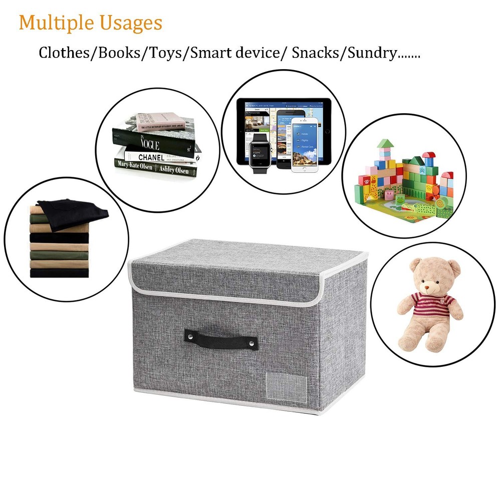 Small Storage Boxes with Lids 2 Pack Linen Collapsible Cube Storage Basket wi...
