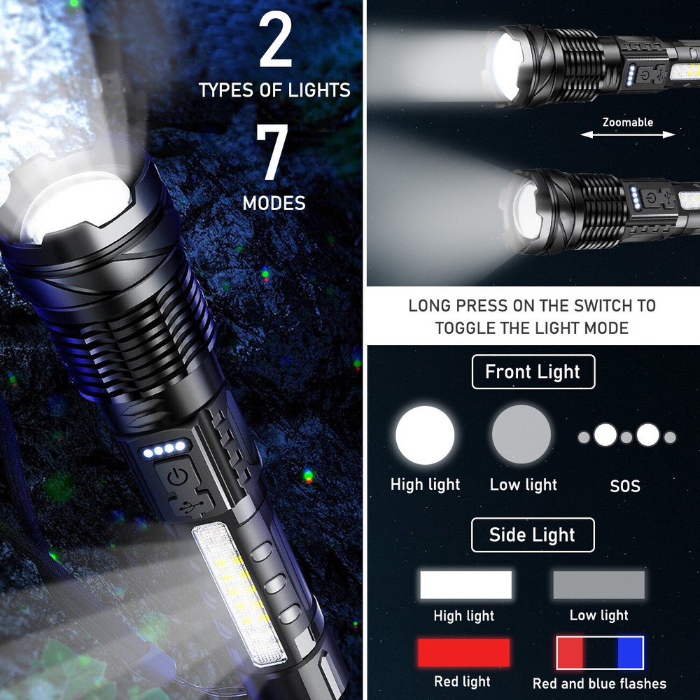 99000000 LM Rechargeable LED Flashlight Tactical Police Super Bright Torch Light