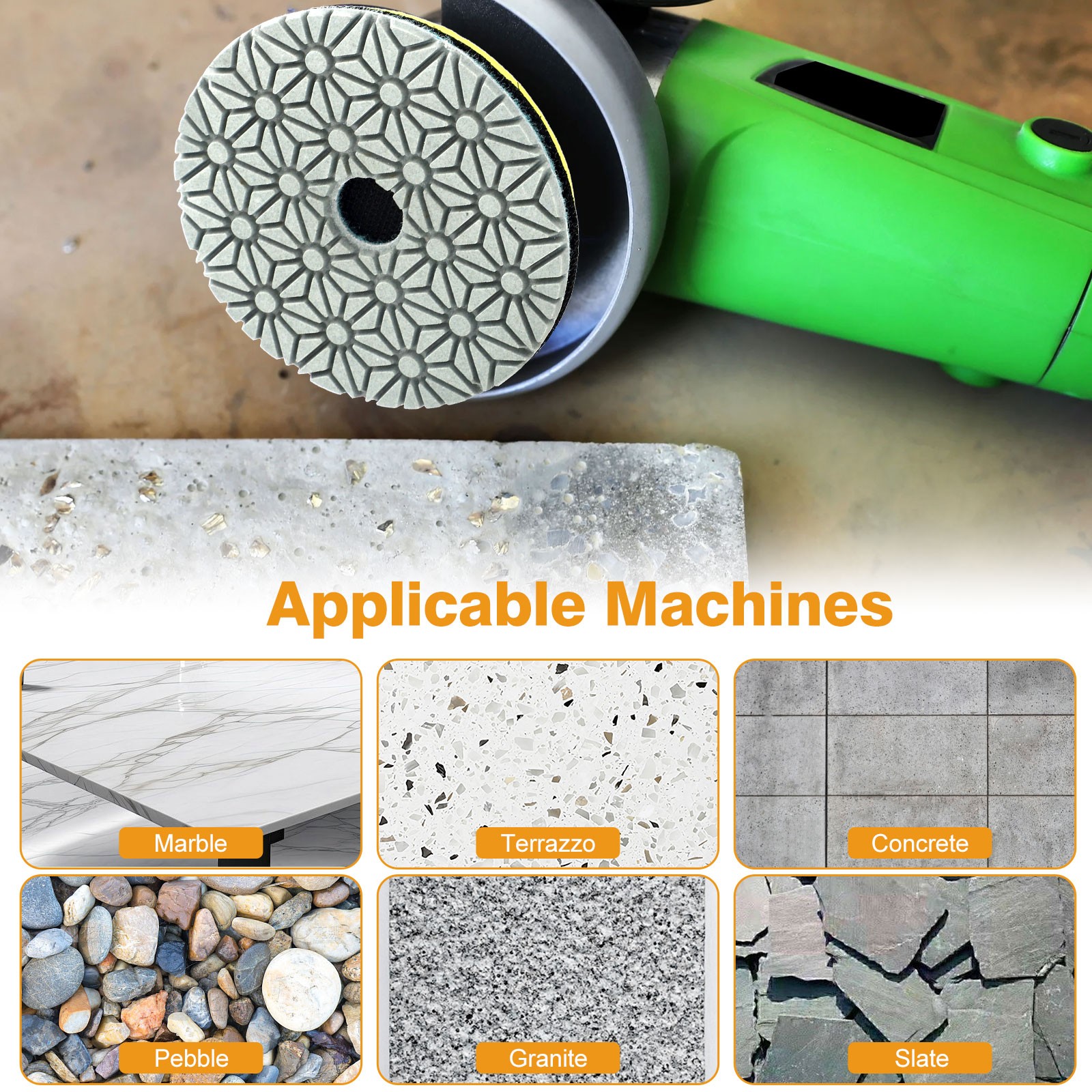 4" Diamond Wet Polishing Pads Kit for Stone Concrete Marble Quartz Granite Glass