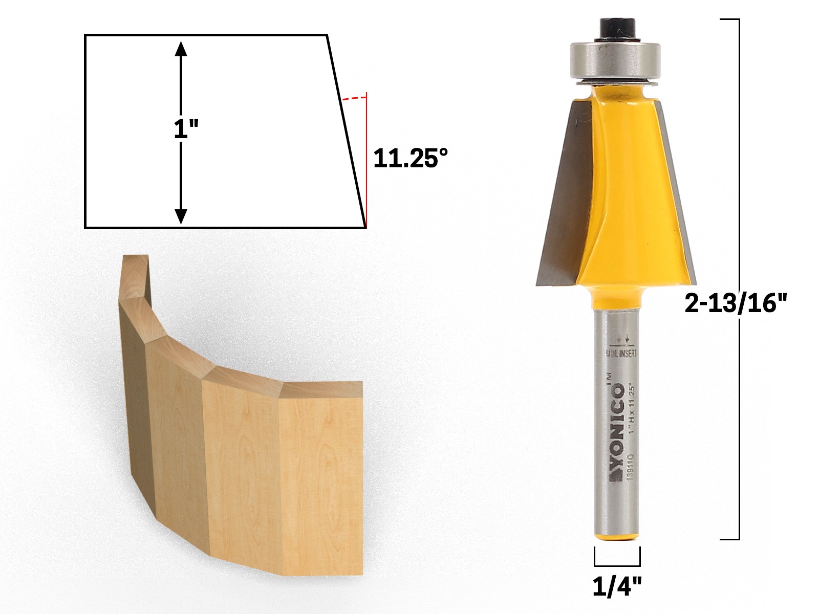 11.25 Degree Chamfer Edge Forming Router Bit - 1/4" Shank - Yonico 13911q