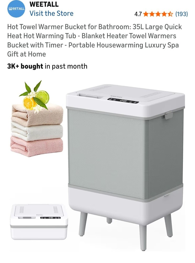 Towel Warmer for Bathroom, 35L Large Folding, Heating/Drying Modes with Timer