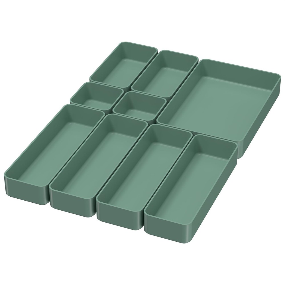 9 Pcs Stackable Drawer Organizer Trays Set, Green, Multifunctional Storage fo...