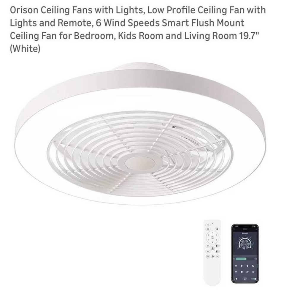 Orison 19.7in Smart Low-Profile Ceiling Fan with Light, Remote & App Control