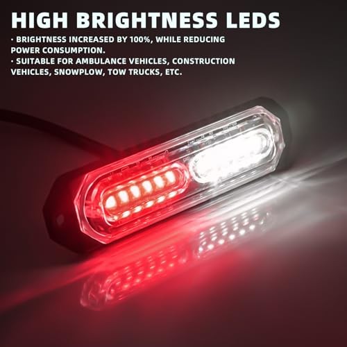 8-Pcs 12 LED Sync Feature Emergency Strobe Grille Lights Ultra #04 Red/White