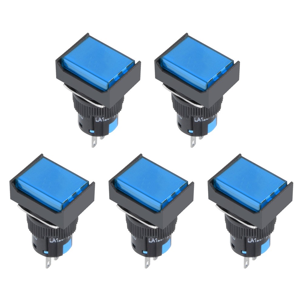 Push Button Switch 1NO 1NC Latching Rectangular Button 16mm / Blue / 5 Pcs