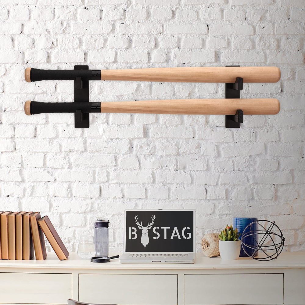 TOBWOLF 2PCS Double Deck Baseball Bat Display Wall Mount Rack, Horizontal Hanger