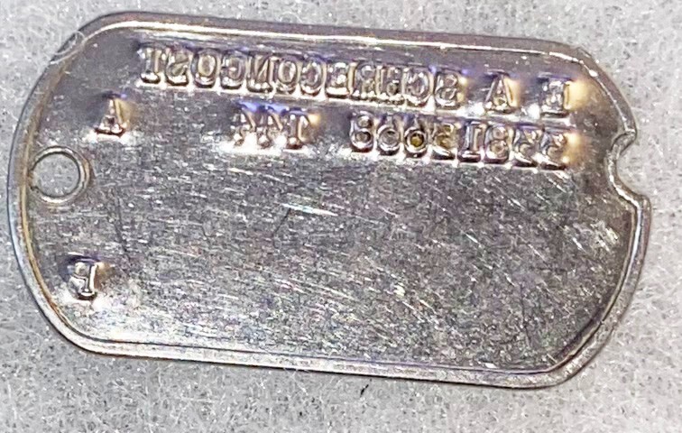 WWII Single E.A. Scheecongost T-44 Dog Tag