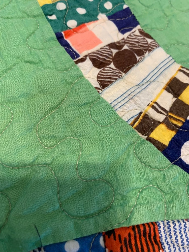 Green vintage double wedding ring quilt