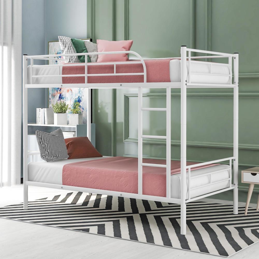 Modern Manhattan Twin-over-Twin Bunk Bed With Solid Stability Metal Frame White