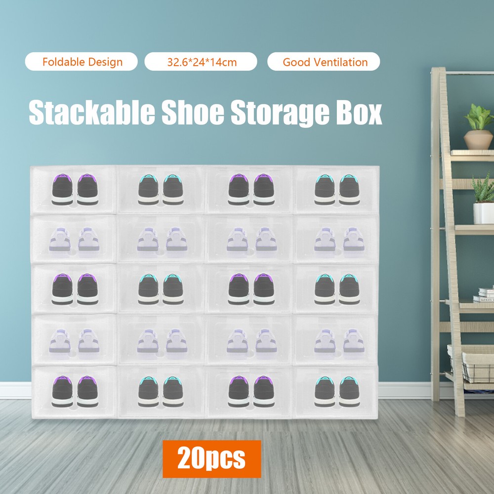 Stackable Shoe Storage Box Durable Plastic Sneaker Display Case Organizer 20pcs