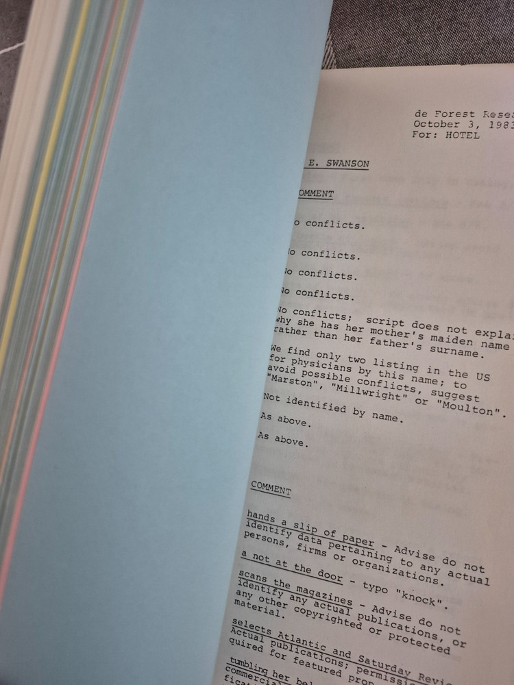 Hotel Reflections Television Series Script Call Sheet Shooting Schedule 1983