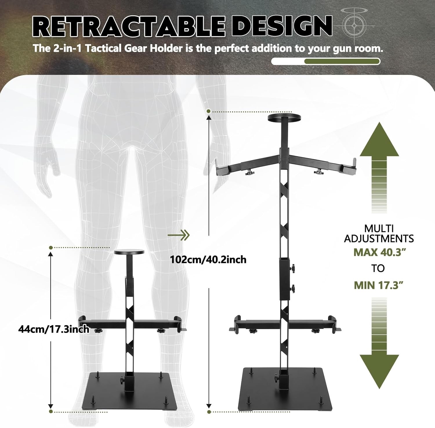 Tactical Gear Stand Helmet Vest Belt Display Rack, Heavy Duty Steel Vest Hanger