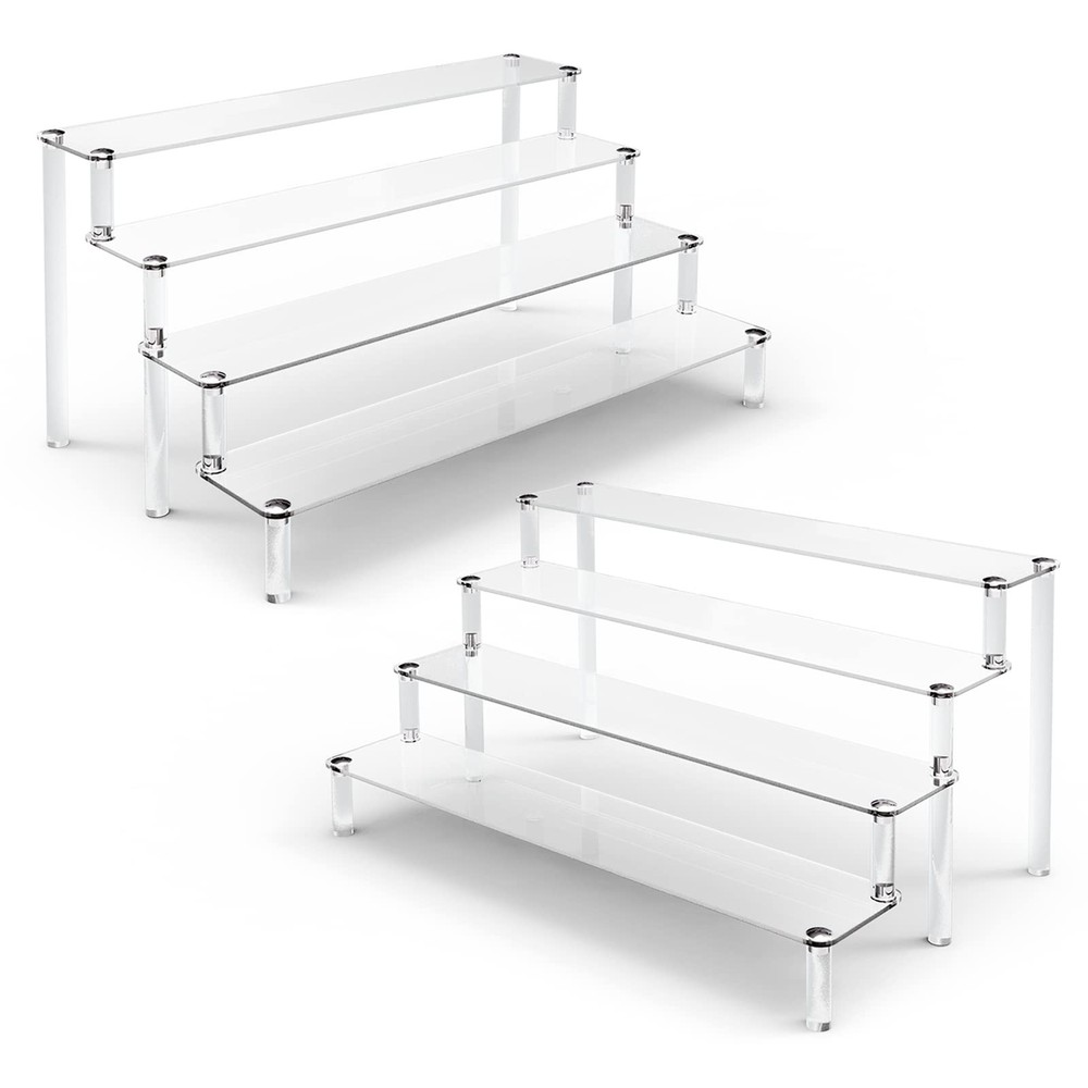2 Pack 4 Tier Clear Acrylic Display Risers Stand Shelf, Acrylic Stands for Di...