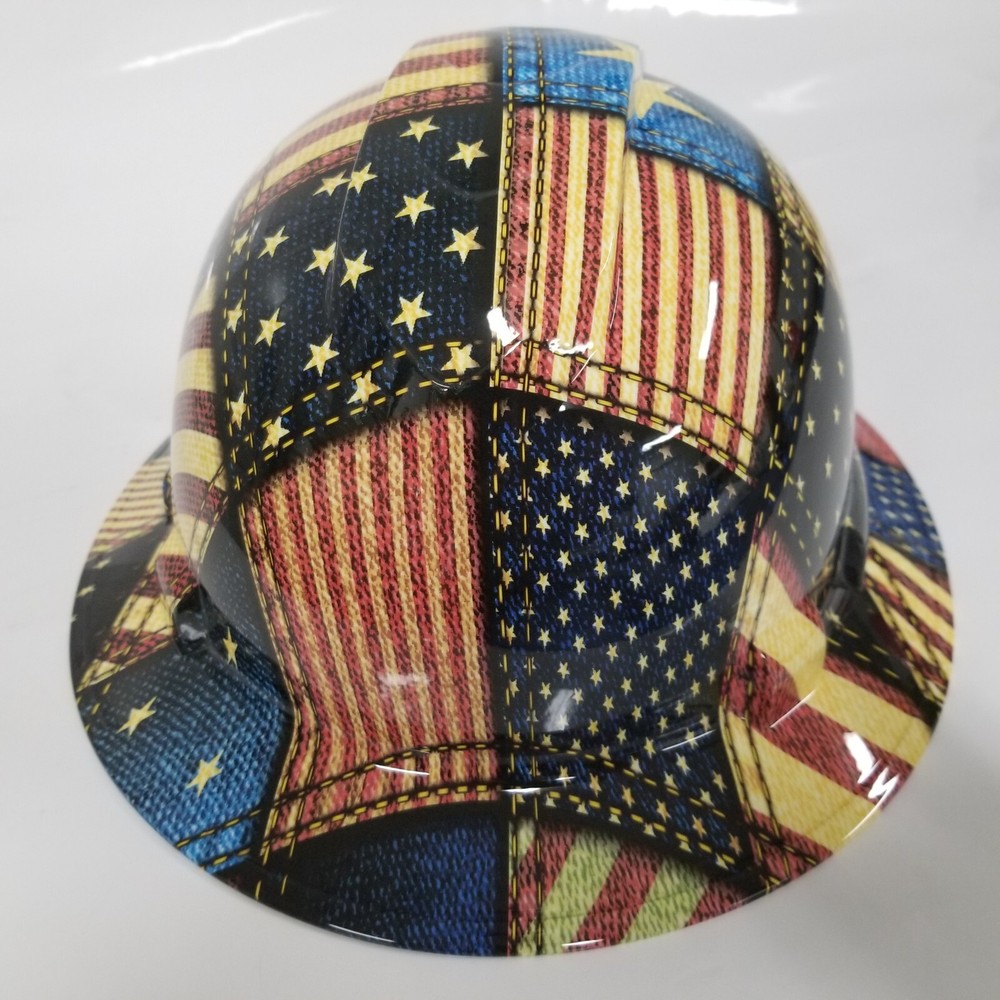 full brim hard hat custom hydro dipped IN AMERICAN PATCHWORK  AMERICAN THREADS