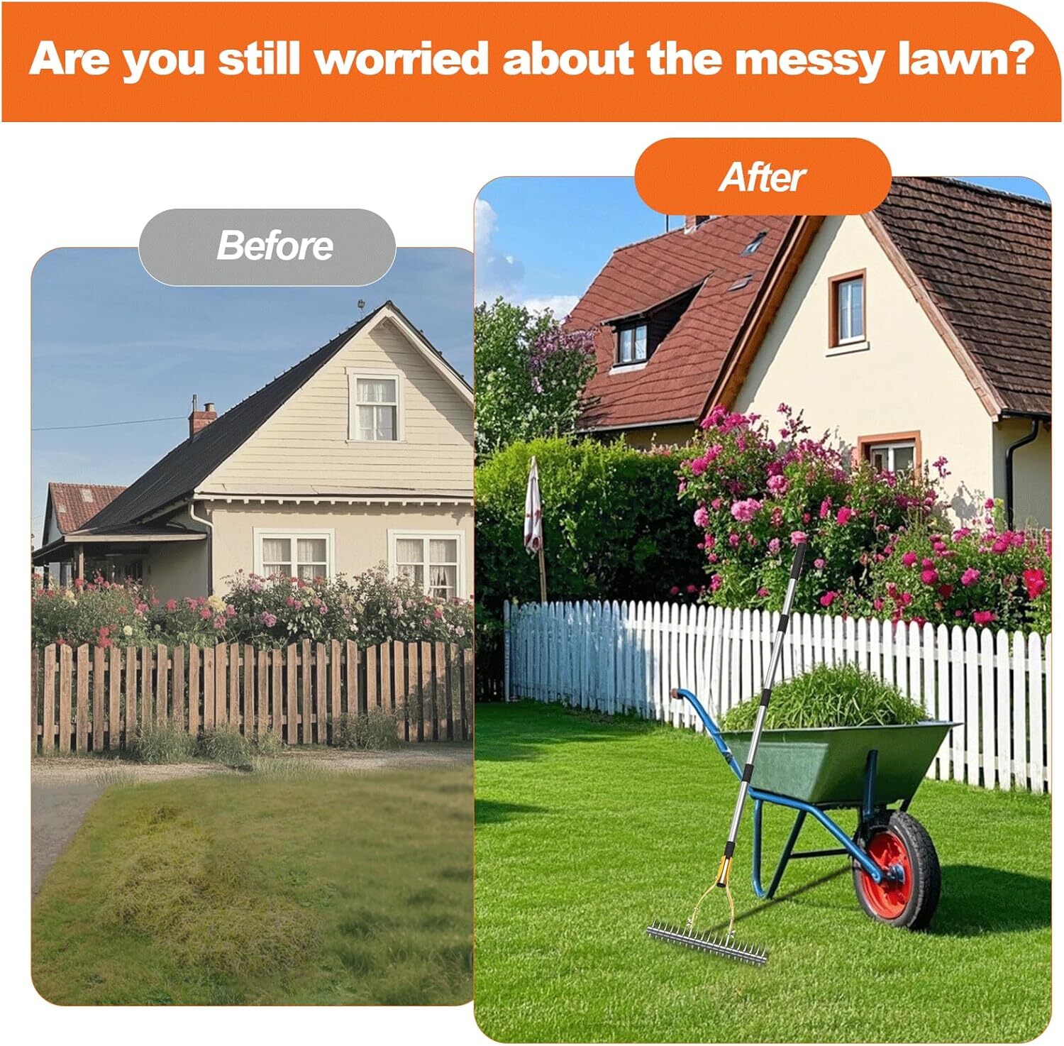 TOOVEM Thatch Rake Lawn Dethatcher Rake for Lawn Double-Sided Thatching Rake