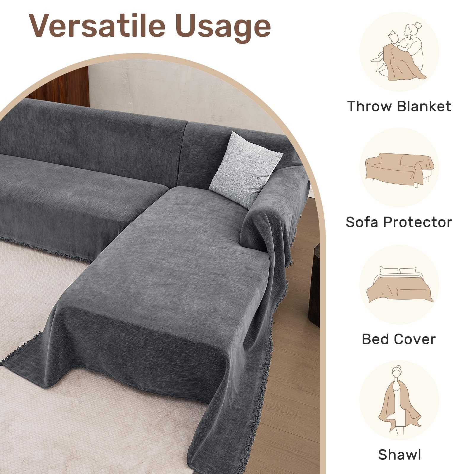 Sectional Couch Covers, 2 Pieces Washable L Shaped Couch Covers Sofa Blanket ...