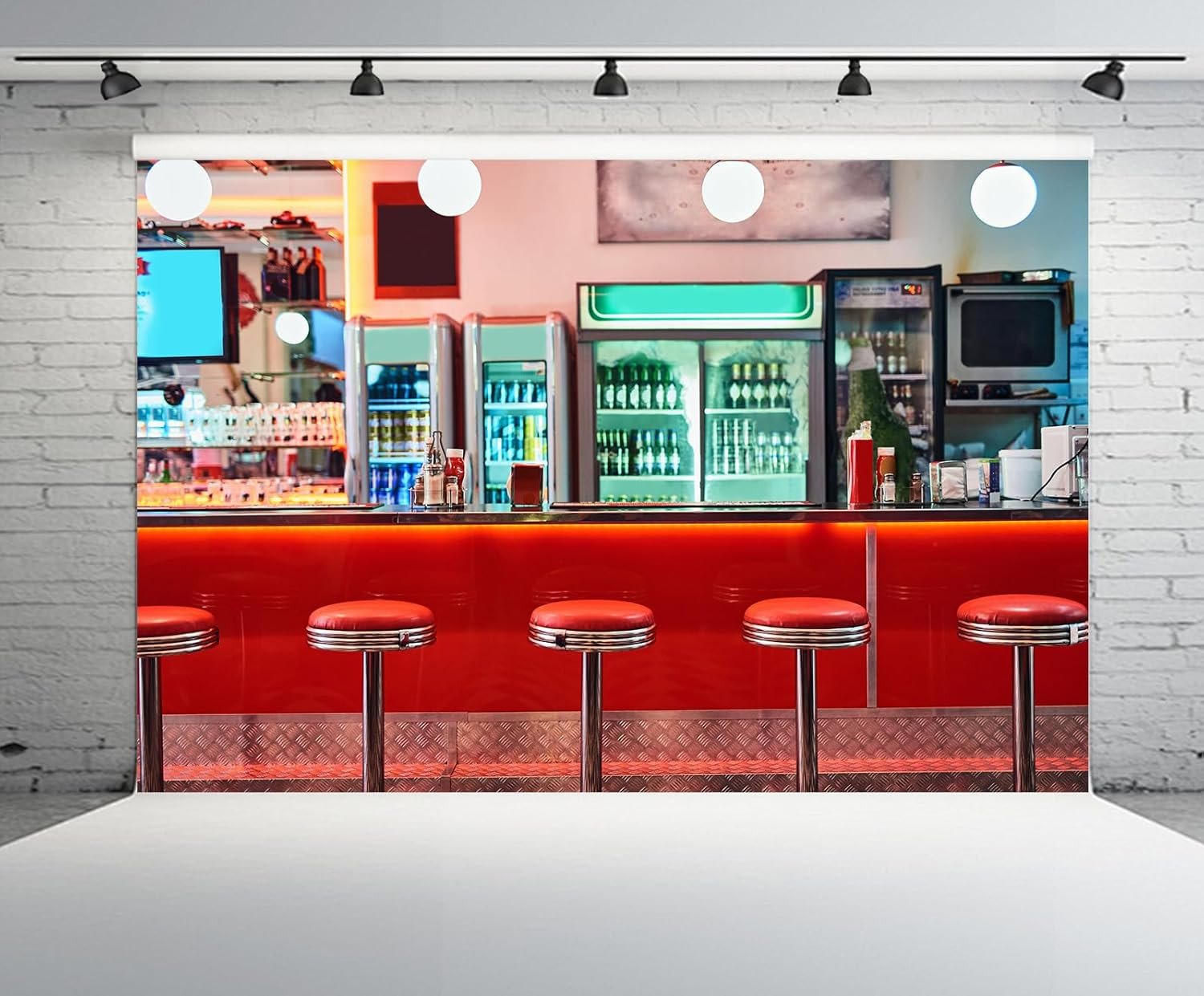7x5ft Retro 50s Diner Backdrop Restaurant Cafe Photo Booth Party Decor