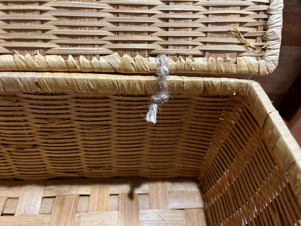 Vintage Wicker Storage Basket with Hinged Lid – Rectangular Organizer 10x5.5x5