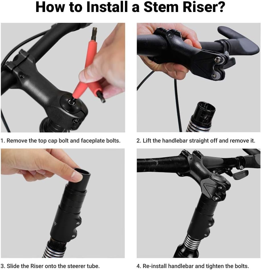 Black Bike Stem Riser Extender with Height Spacers - Customize Your Ride